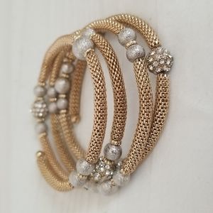 Gold Silver Spiral Mesh Bead Bracelet